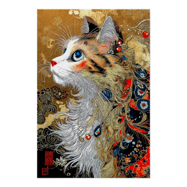 Póster O Gato Zen | Vintage Japonês Ukiyo-e (Frente)
