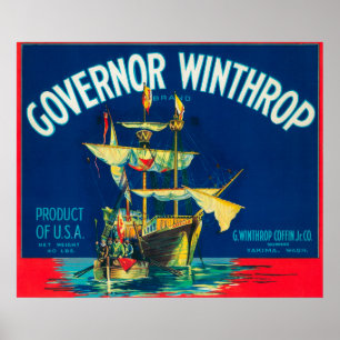 Poster O governador Winthrop Apple etiqueta (vermelho) -