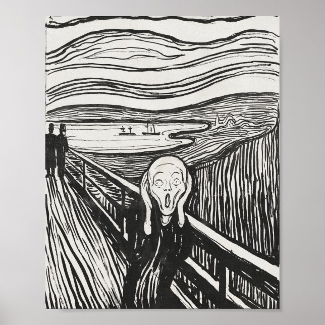 Poster O Gritar de Edvard Munch Black and White (Frente)