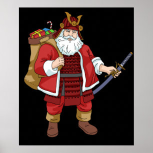 Poster O guerreiro de Natal do Samurai no Japão Santa Cl