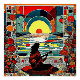 Póster O Guitarrista Silhueta