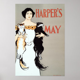 Póster O harpista do vintage pode gatos por Edward