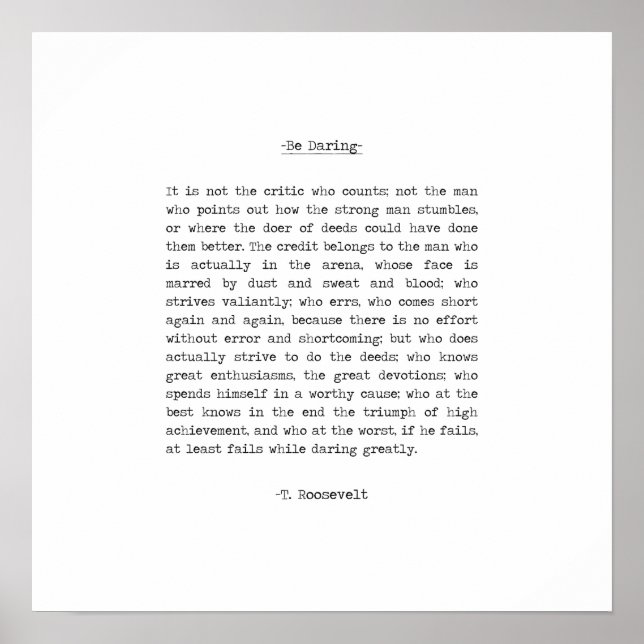 Poster O homem na arena cita Theodore Roosevelt (Frente)