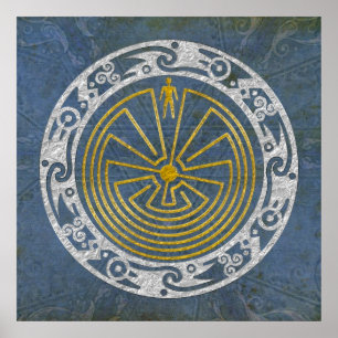 Póster O Homem no Maze - Ouro de ornamento prata