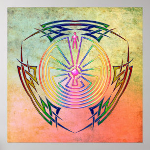 Póster O Homem no Maze - Tatuagem Tribal Colorido