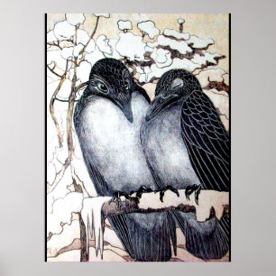 Póster O INVERNO ADORA AVES EM NEVE preto branco