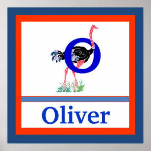 Póster O is for Ostrich and Boy Name Wall Art for Kids