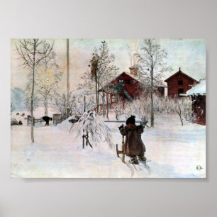 Póster O jardim da frente e a casa de lavagem na neve