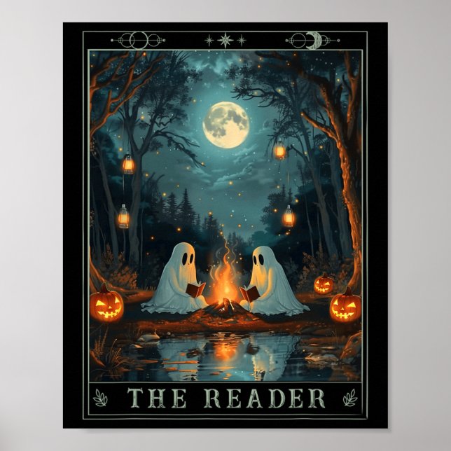 Poster O Leitor Bookish Cute Spooky Ghost Reading Book (Frente)