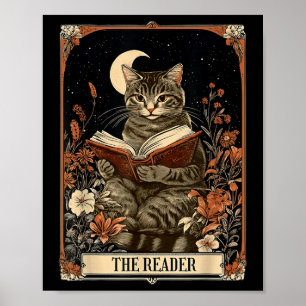 Poster O Leitor Tarot Card Gato Livro de Leitura Floral L