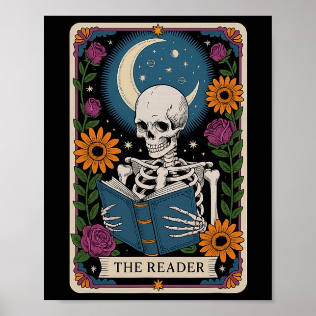 Poster O livro de leitura do esqueleto da placa tarot do  (Frente)