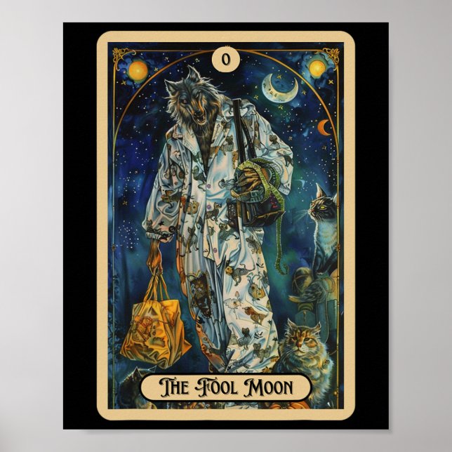 Poster O Lobisomem da Lua tola (o tolo) Halloween Tarot (Frente)