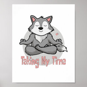 Poster O lobo bebê Kawaii fazendo poses de ioga meditação