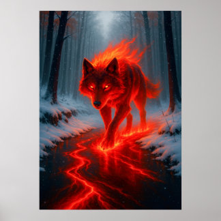 Poster O Lobo Fiery em Snow Fantasy Spirit Animal