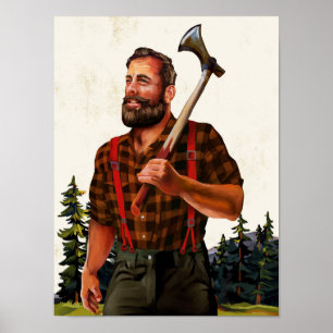 Poster "O Lumberjack" Legal Vintage Man Com Um Ax