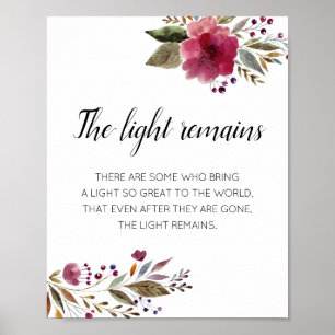 Poster O Luz Permanece Burgundy Floral Memorial