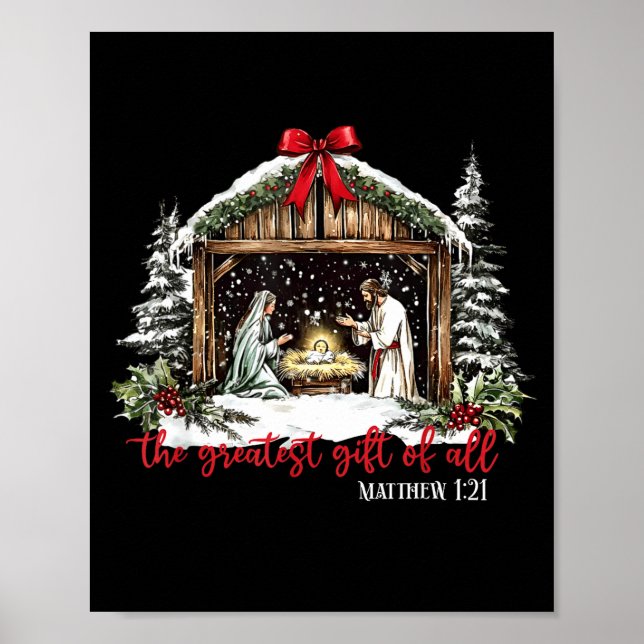 Poster O Maior Presente De Todos Jesus Bebê Xmas Cristão (Frente)