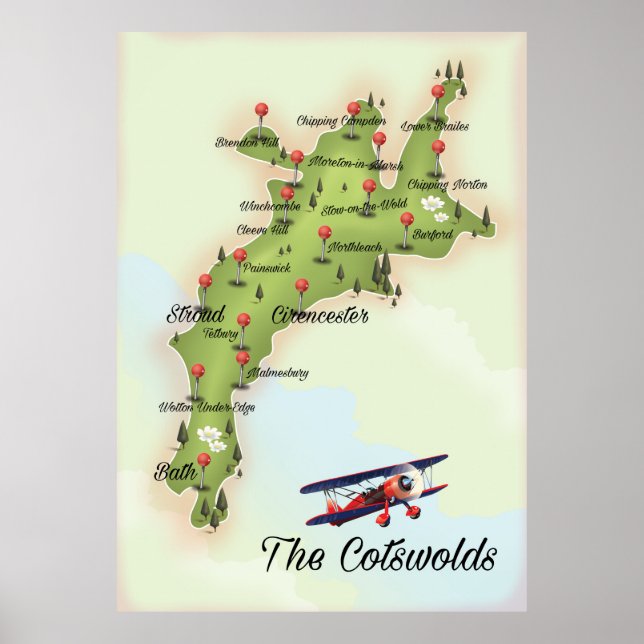 Poster O Mapa Antigo de Cotswolds (Frente)