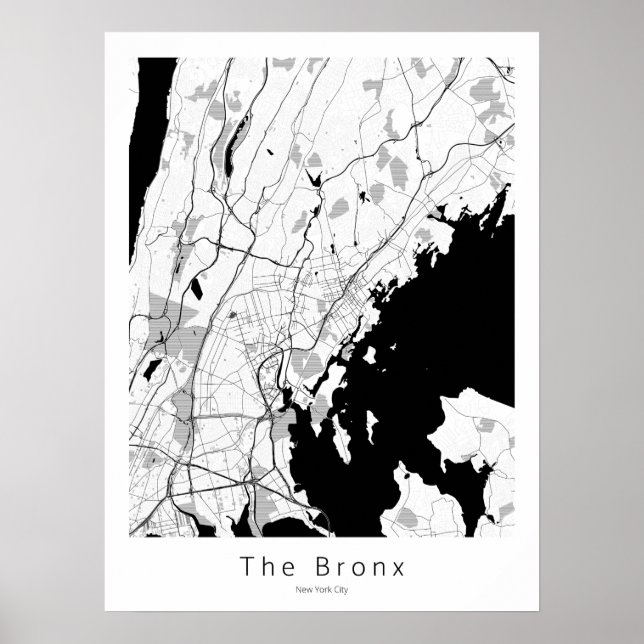 Poster O mapa branco moderno do Nova Iorque Bronx (Frente)