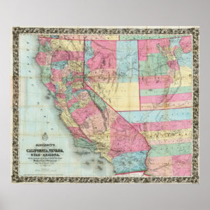 Póster O mapa de Bancroft de Califórnia, Nevada