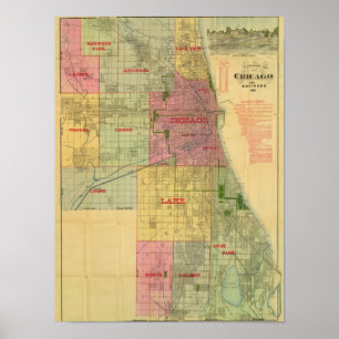Póster O mapa de Blanchard de Chicago e de arrabaldes
