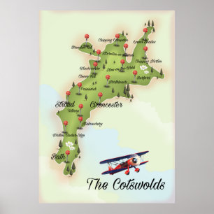 Poster O Mapa De Vintage De Cotswolds