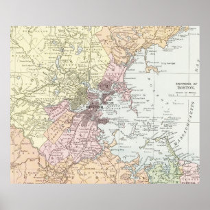 Poster O mapa do vintage de Boston Massachusetts (1903)