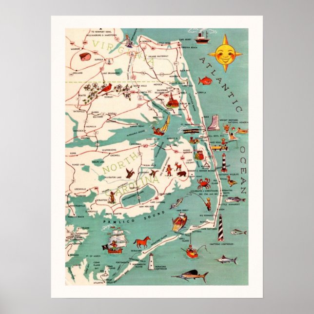 Poster O Mapa Impresso Outer Banks (Frente)