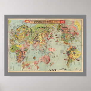 Poster O mapa mundial à primeira vista - rotas aéreas mun