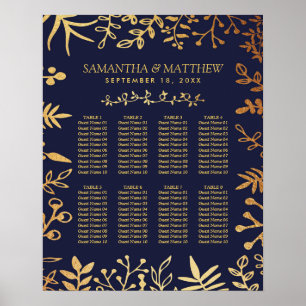 Póster O marinho elegante & a coleção floral Dourado do