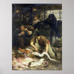 Poster O mercado de peixes na manhã, 1880
