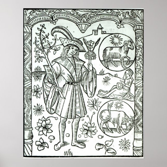 Póster O mês de abril com signos solares astrológicos (Frente)