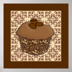 Póster O Mocha/café geou o cupcake, fundo do laço