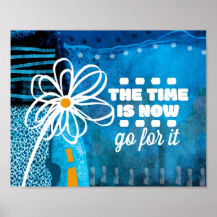 Poster O Momento É Agora Arte Abstrata Flor Em Azul