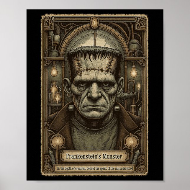 Poster O Monstro Frankenstein Vintage Halloween Tarot C (Frente)