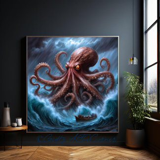 Póster O Monstro Kraken Mar Tempestuoso