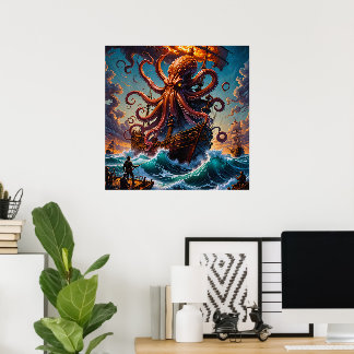 Poster O Monstro Marinho Criatura Kraken Fantasia Terror