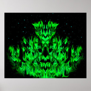 Poster O monstro verde da chama no céu estrelado