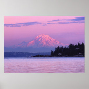 Póster O Monte Rainier no por do sol, estado de