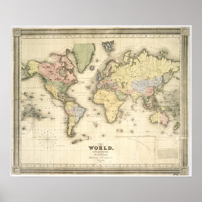 Poster O Mundo em Projeção do Mercador | 1840 (Frente)