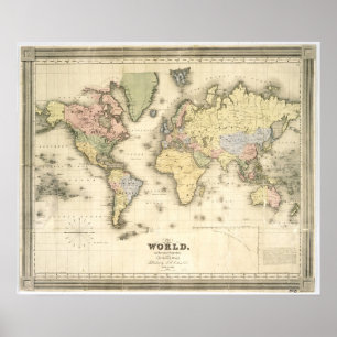 Poster O mundo na projeção de Mercator   1840