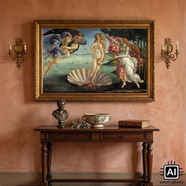 Póster O Nascimento de Vênus por Sandro Botticelli (The Birth of Venus by Sandro Botticelli is a vintage Renaissance fine art mythological painting.)
