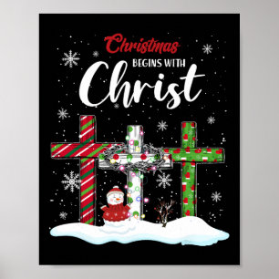 Poster O Natal Começa Com O Cristo Snowman Christian Cro