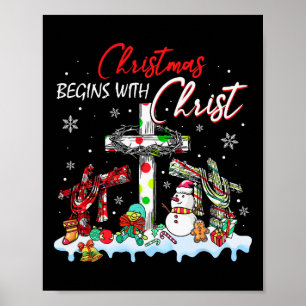 Poster O Natal Começa Com O Cristo Snowman Christian Rel