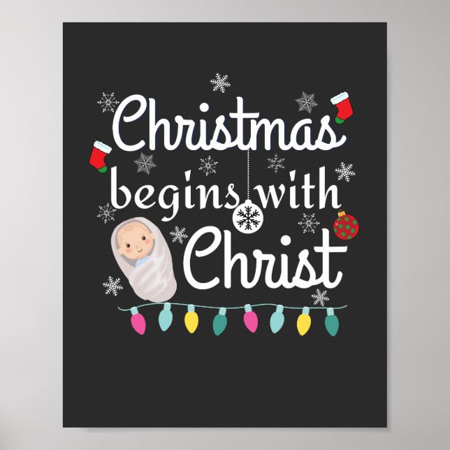Poster O Natal começa com o T-Shirt Cristo (Frente)