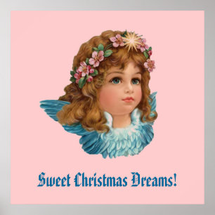Poster O Natal de Blue Wings do anjo do vintage sonha