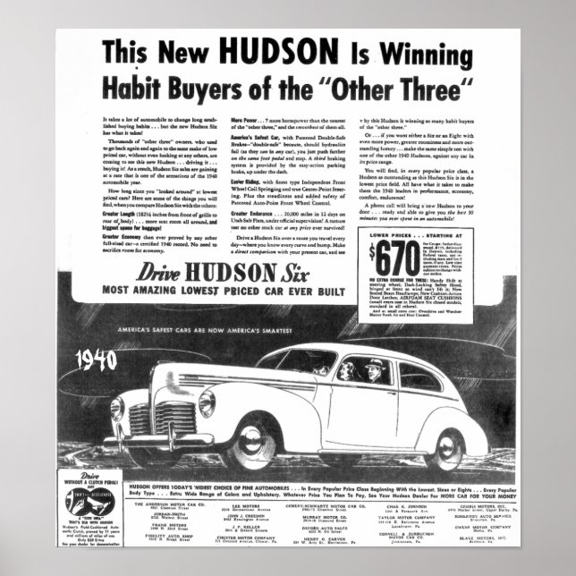 Poster O Novo Automóvel Hudson de 1940 (Frente)