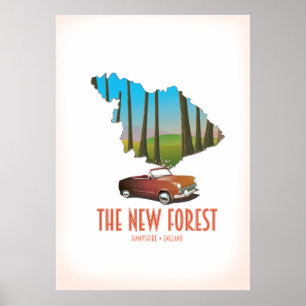 Poster O novo mapa da floresta Hampshire Inglaterra