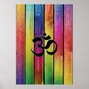 Poster O OM assina na madeira multicolorido