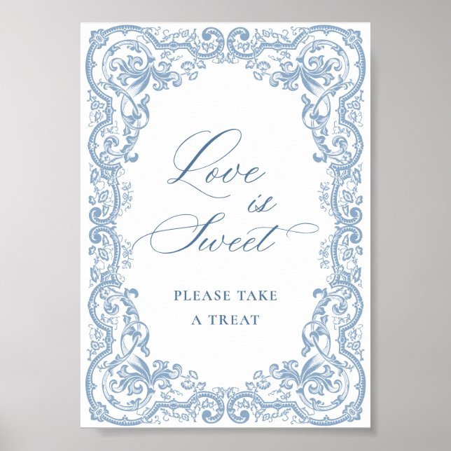 Poster O Ornamentado Renascentista Dusty Blue Floral Love (Frente)
